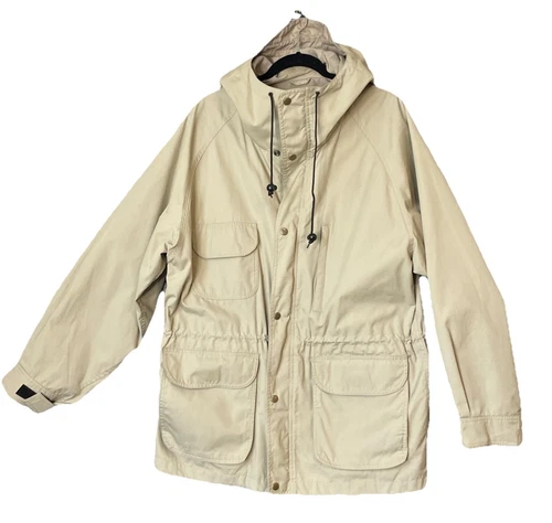VETEMENTS Giacca Eddie Bauer beige uomo taglia grande full zip cappuccio cappotto pioggia vintage