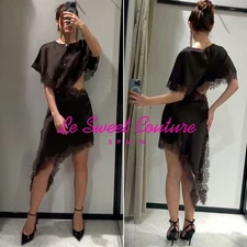 ZARA WOMAN NWT FW25 DARK BROWN ZW COLLECTION LACE CUT-OUT DRESS 5919/213/716