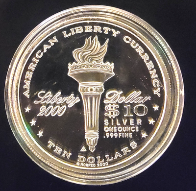 2000 Norfed Liberty $1 Currency Bullion Rare Vtg US-0.999 Silver 1
