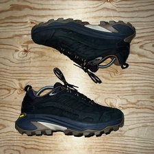 MEN’S MERRELL MOAB SPEED 2 LEATHER WATERPROOF VIBRAM SHOES SNEAKERS BLACK 9 NEW