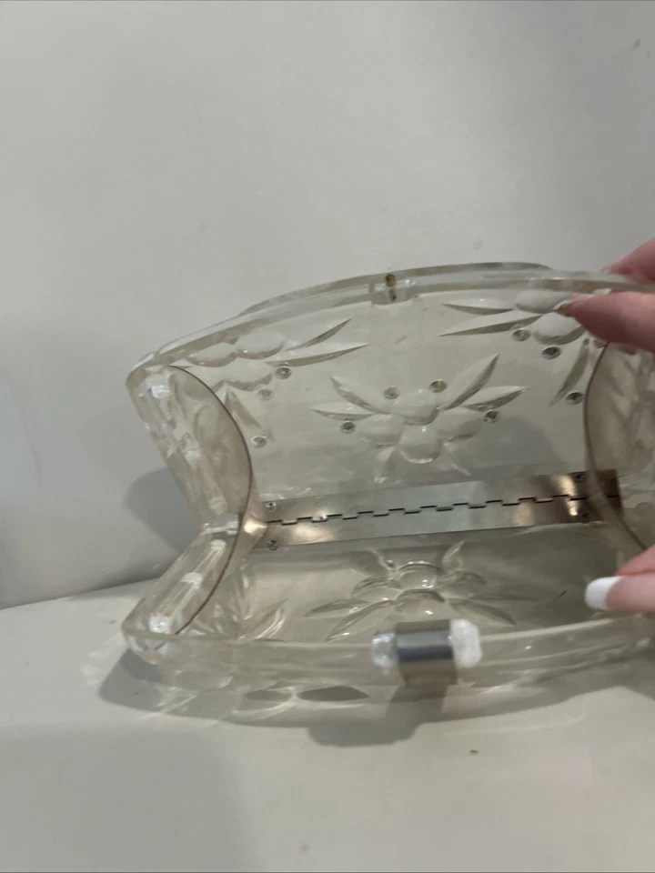 Vintage Lucite Acrylic Clutch Purse Handbag with Clear Rhinestones - Image 3 of 4