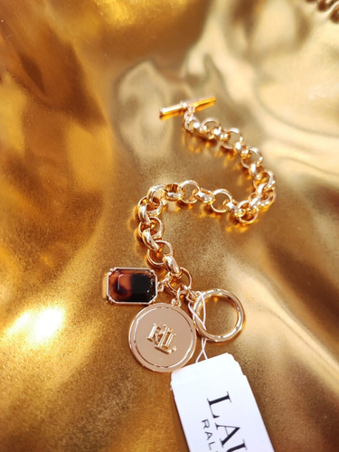 ✨ Lauren Ralph Lauren Gold-Tone LRL Logo Charm Flex - Bracelet ✨ - Picture 2 of 10