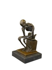 Der Denker Skelett Bronze Figur Bronzeskulptur mit Marmorsockel H: 15 cm (8431)
