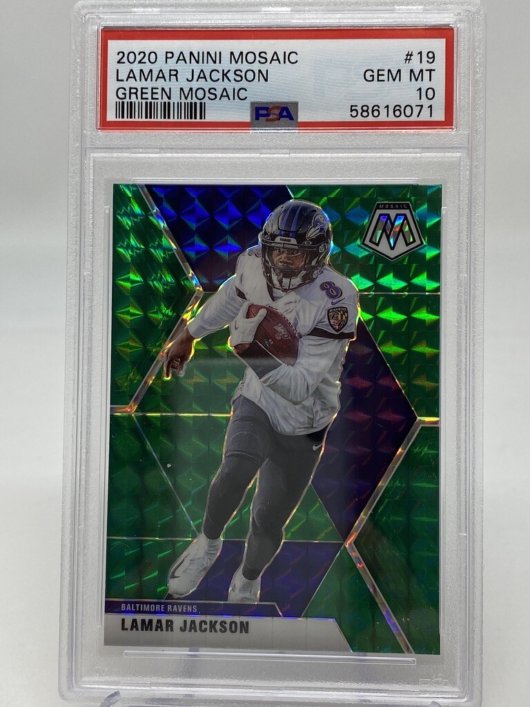 2020 Panini Mosaic #19 Lamar Jackson Green Mosaic - PSA 10 view 7