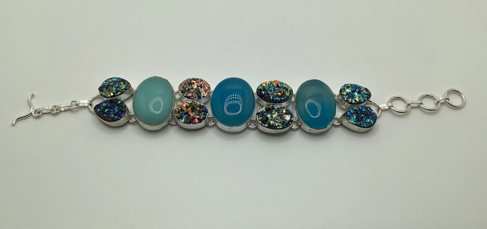 Красивый!! Браслет друзы синий аква халцедон и титан 8,5 дюйма - Изображение 2 из 4