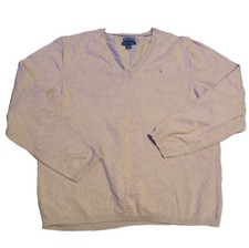 Tommy Hilfiger Jumper Mens Beige V-Neck Embroidered Casual Pullover XXL