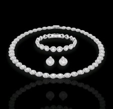 Swarovski Inspired Angelic 3 Pc Set Necklace Bracelet Earrings Rhodium UK Seller