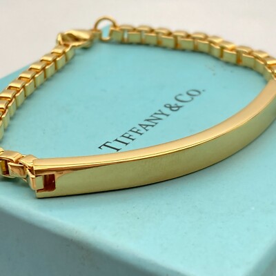Tiffany Gold Plate Venetian Link ID Bracelet 925 Silver 7