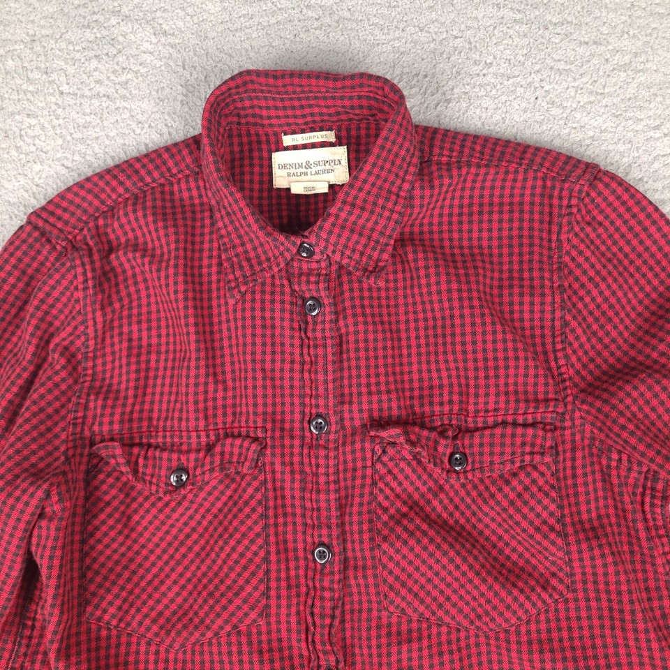 Ralph Lauren Denim & Supply Shirt Womens Medium Red Black Plaid Roll