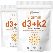 Micro Ingredients Vitamin D3 5000 IU with K2 100 mcg (300 Soft-Gels)