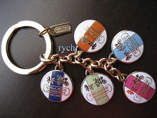 NEW COACH HERITAGE STRIPE MULTI COLOR DISK KEY FOB KEYRING KEYCHAIN 92305