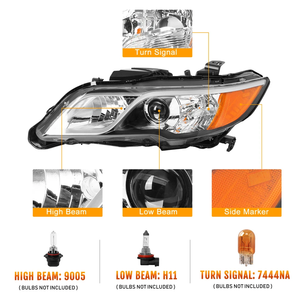 For 2013 2014 2015 Acura RDX Halogen OE Style Headlights Assembly Pair L+R  - Image 4 of 4