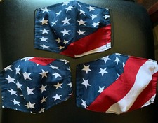 Lot of 3 Double Layer Pocket US American Flag Fabric Face Mask Covering
