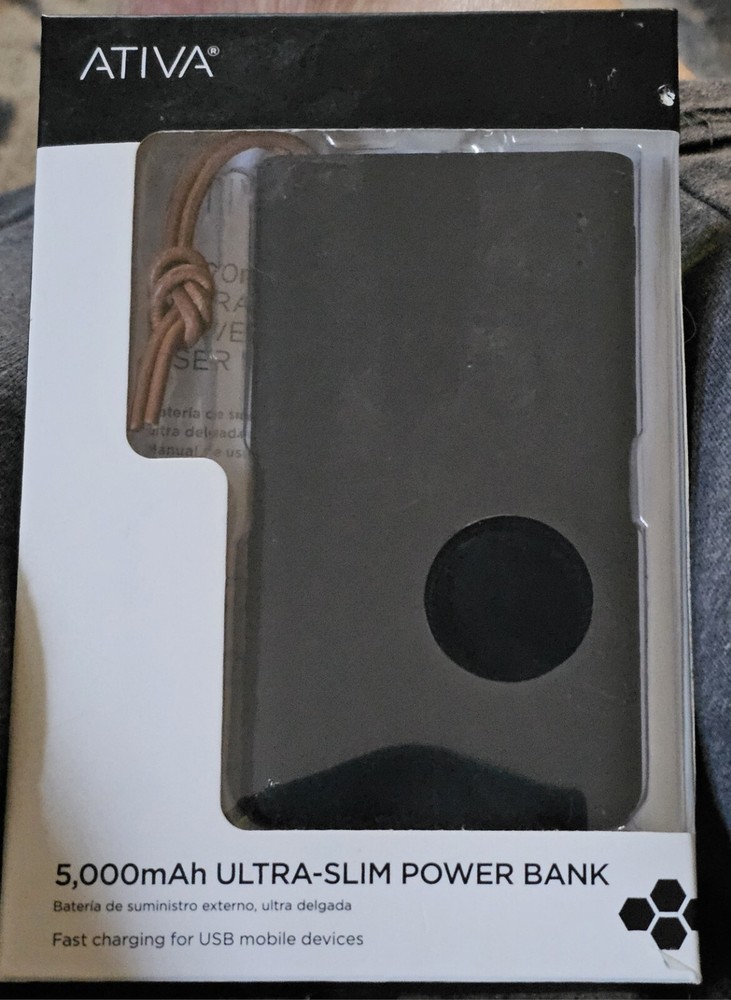 Ativa 5000mAh Ultra Slim Power Bank with LED Indicator and Strap - Black