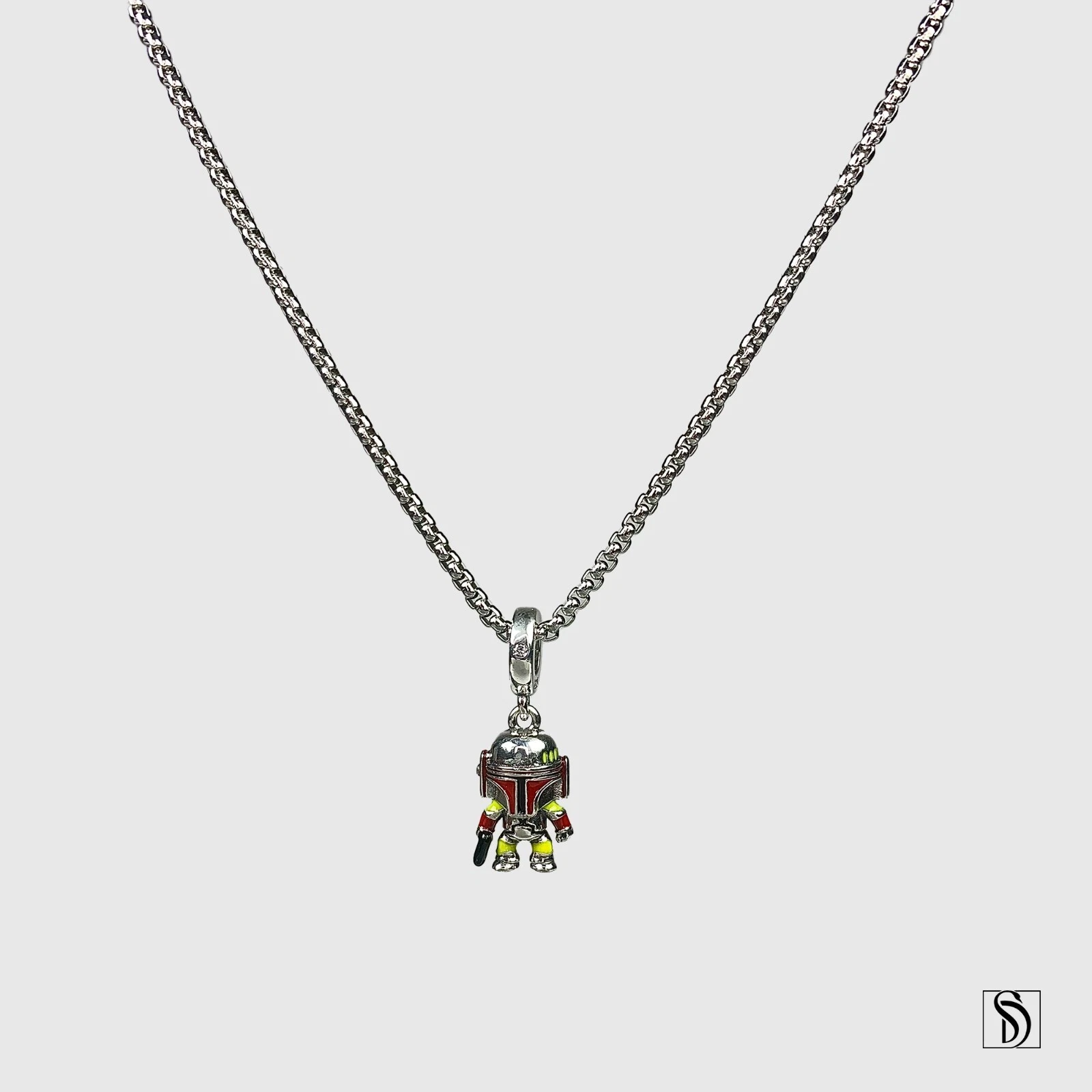 Mini Boba Fett Necklace, Premium Sterling Silver Bounty Hunter Charm Jewelry