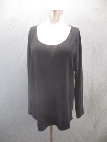 LUCY Size 1X Womens Black Stretch Round Neck Long Sleeve Loose Athletic Top 326