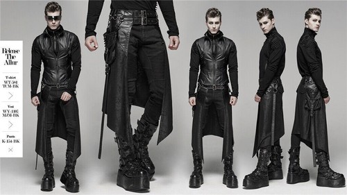 Punk Rave Black Gothic Steampunk Metal Pocket Men's Personalized Half Skirt - Picture 12 of 20