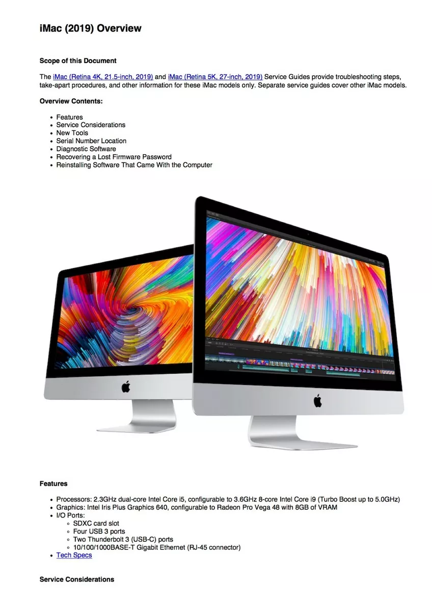 iMac Retina 5K 27-inch 2019 Service Technical Guide for Repairing