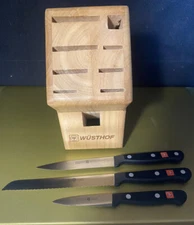 Wusthof Wüsthof Gourmet Lot 3 Knives 4045 4111 4022 W/ Knife Block 9 Slot