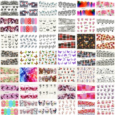 Nail Art Wasser Aufkleber Sticker, Design Auswahl, Blumen, Totenköpfe, Schmetterling, UK-Verkäufer