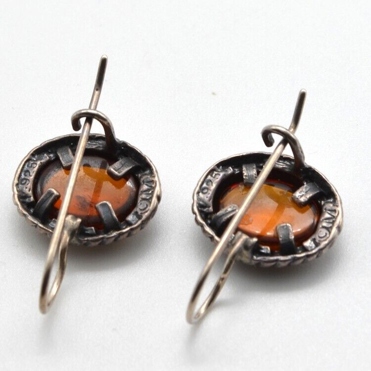 Morning Sun Inc Signed Amber Earrings Sterling Silver 925 Dangle