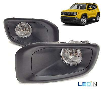 Fog Driving Light Lamp Kit For 15 16 17 Jeep Renegade Black Bezel bulbs Pair Set