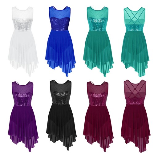 Women Sleeveless Lyrical Dance Dress Leotard Sequins Criss Cross Ballet Dresses - Picture 2 of 80