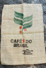 Large Cafe Do Brasil Jute Burlap Brazil Coffee Bean Sack 27" x 38"