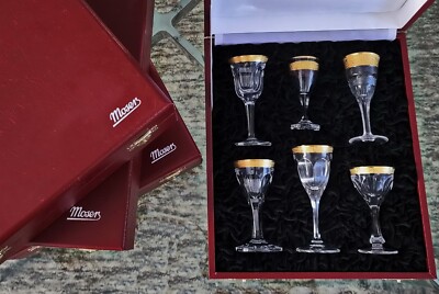 MOSER 6pc SET MOUTH-BLOWN LIQUEUR GLASSES IN ORIGINAL PRESENTATION BOX