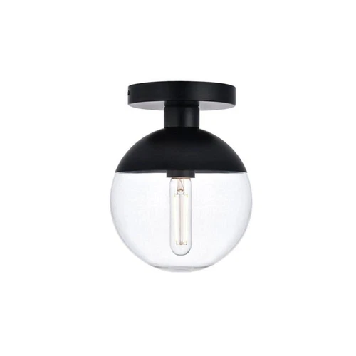 Living District Eclipse 1-Light Metal & Glass Flush Mount in Clear/Black - Picture 3 of 6
