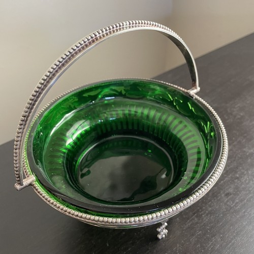 Antike HB&S gepunzt Silber Zuckerdose Korb Weinblätter Original Glasschale - Bild 12 von 15