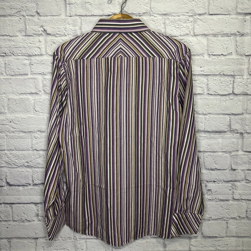 Vintage 80s 90s Bruno Mens Button Up Shirt Medium M Striped Purple Yellow Black - Image 2 of 4