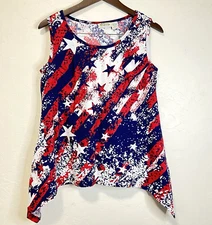 Collections ETC Red White Blue July 4 Patriotic Women's Shark Bite Tank Top  M 