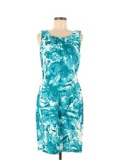 $129 NWT Calvin Klein Sheath Dress Womens 8 Sleeveless Linen Blend Teal Aqua