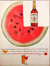 1961 Corby's Blended Reserve Whiskey Watermelon Vintage Print Ad