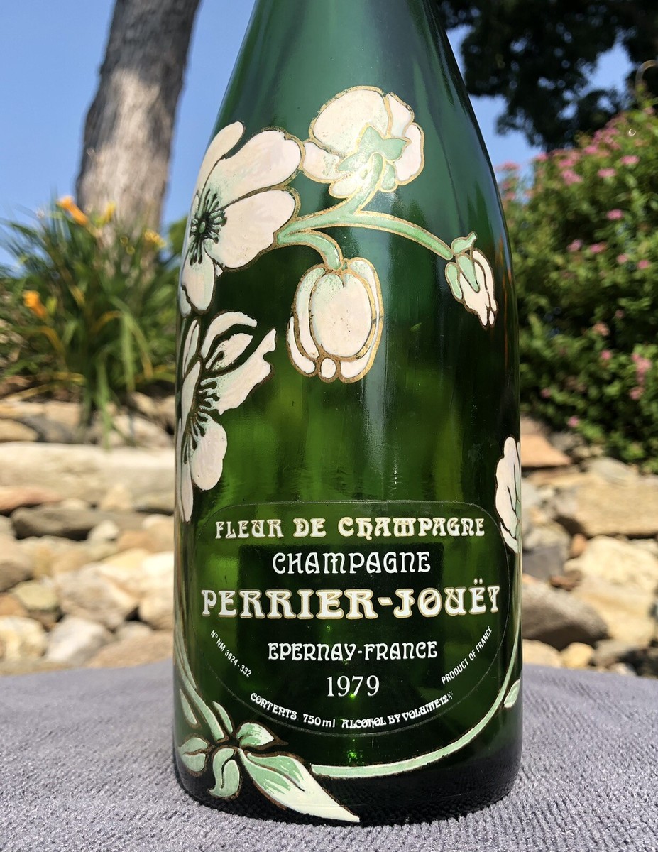 Vintage 1979 Perrier Joet Hand Painted Flower Champagne Green