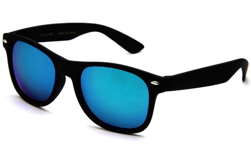 Youth Horned Rim Sunglasses Rubberized Frames Flash Lens with Temple Accents! - Picture 7 of 7