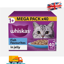 Cat Food Whiskas Adult Cat Food 1+ Fish Selection in Jelly 40x85g Pouches. 4.26 per kilo