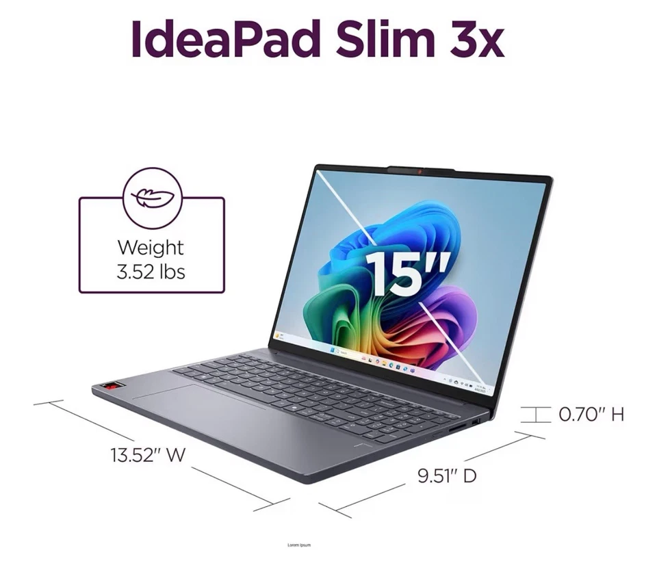 NEW Lenovo IdeaPad Slim 3x 15.3″ Touch Snapdragon X 2.97GHz 16GB 1TB SSD 2025 - Image 3 of 4