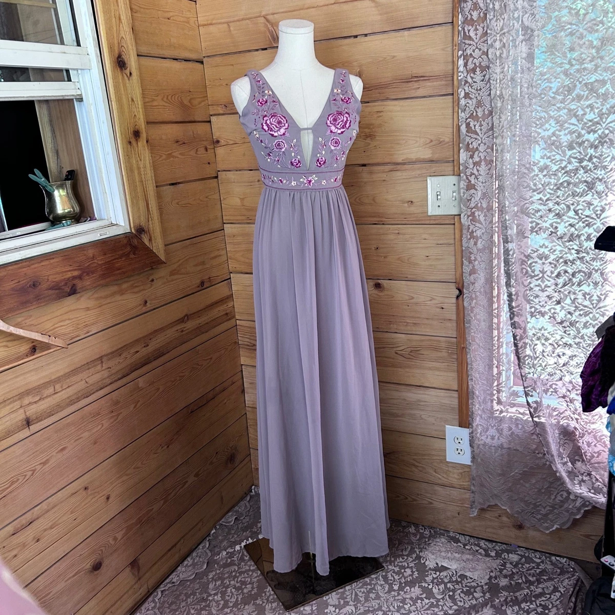 ebay purple dress Azazie Bridesmaid Dress Formal Wedding Guest Light Purple Burnout Floral