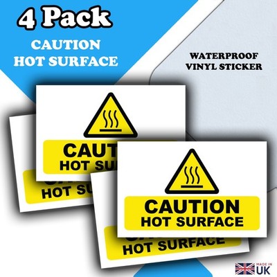 Vorsicht heiße Oberfläche Aufkleber Abziehbilder - 4er Pack - wasserdichtes Vinyl - 80 mm x 50 mm