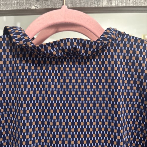J. McLaughlin Durham Top Sz L Catalina Cloth Ruffle Neckline 3/4 Slve Blue/Tan - Picture 5 of 6