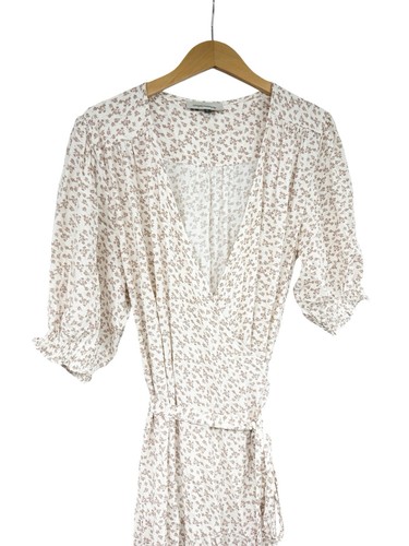Angel Maternity Cream Pink Floral Wrap Maxi Dress Minimalist Womens Large - Picture 3 of 8