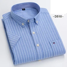 Mens Dress Oxford Shirts Formal Business Short Sleeves Cotton Casual Shirts Top
