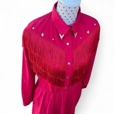 Vintage SAS'SA Dress Western Cowgirl Rodeo Lace Fringe Country 1980/90's Large