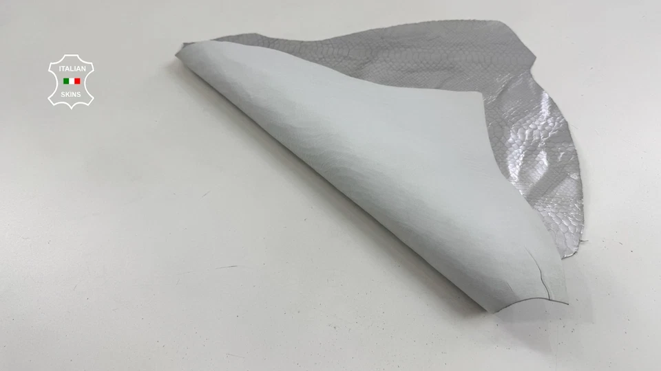 METALLIC SILVER COATED SNAKE PRINT CRINKLED ON Goatskin Leather 3sqf 0.9mm C6450 - Image 3 of 4