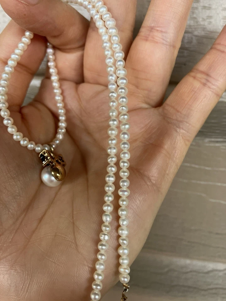 Ожерелье с подвеской из пресноводного жемчуга узел серебро 925 позолота 16–17,5 дюйма - Изображение 4 из 4