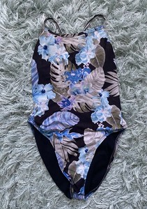 Jolyn Jackson 3 Blue Print Tie Back One Piece Swimsuit Training Suit Sz 30 Read!