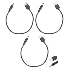 3pcs USB to DC Power Cable 3A 5V DC Power Cord 5.5mmx2.5mm Connector 1ft, Black