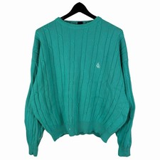 Vintage 90s Nautica Yacht Club Cable Knit Teal Pullover Sweater Size M